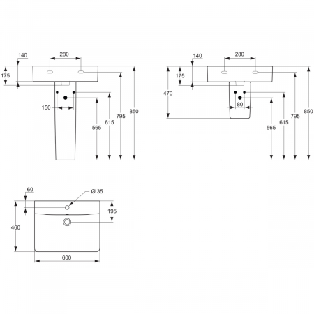 Lavoar suspendat alb 60 cm, dreptunghiular, orificiu baterie si preaplin, Ideal Standard Connect Cube [4]