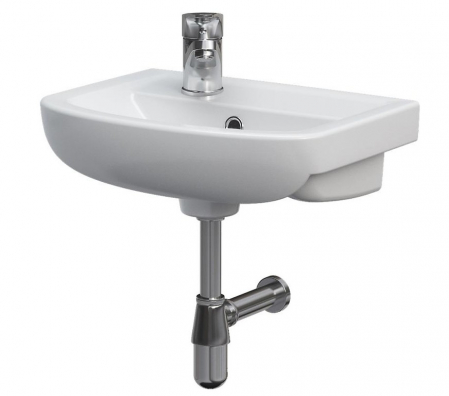 Chiuvete baie - Lavoar suspendat alb 40 cm, asimetric, orificiu baterie stanga, Cersanit Arteco