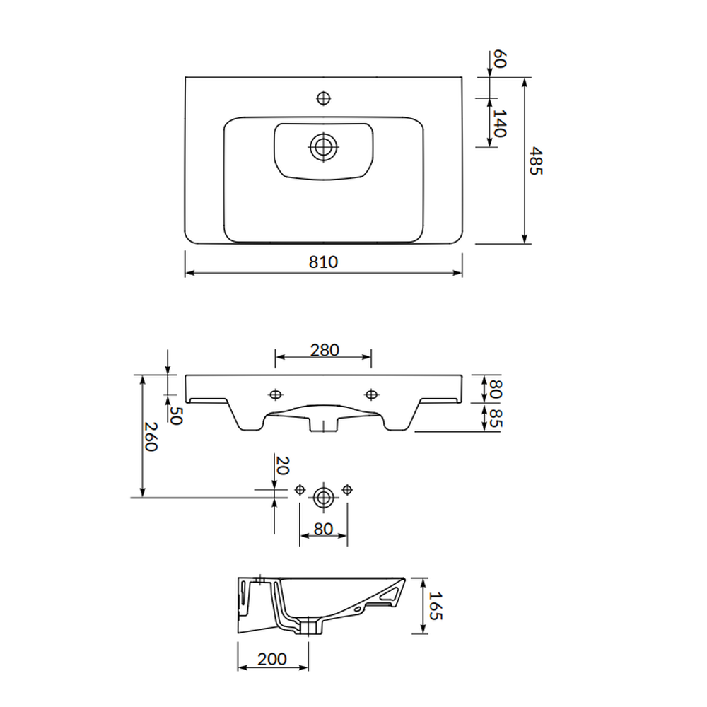 Lavoar suspendat alb 81 cm, dreptunghiular, Cersanit Mille [3]