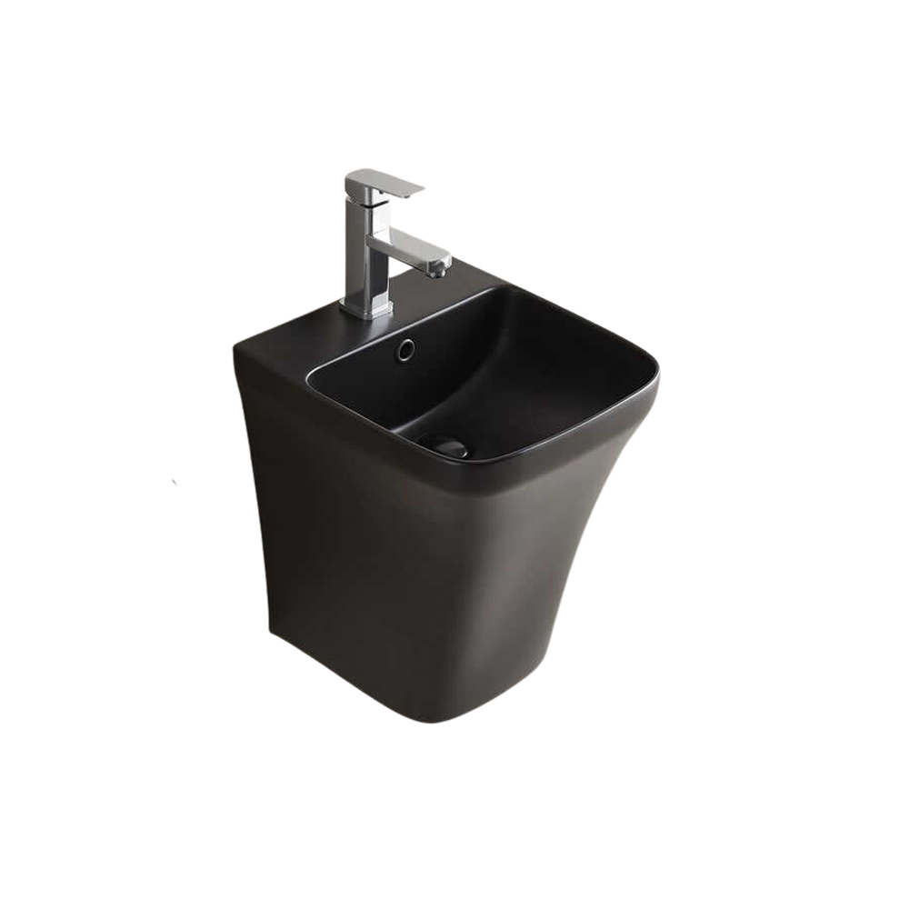 Chiuvete baie - Lavoar suspendat negru mat cu ventil ceramic inclus, Medelin Foglia