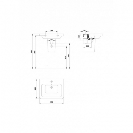 Lavoar suspendat alb 55 cm, dreptunghiular, Gala Street Square [2]