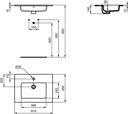 Lavoar incastrat alb 61 cm, dreptunghiular, Ideal Standard Tempo [1]