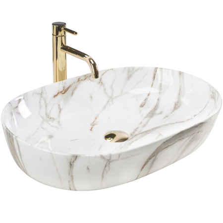 Chiuvete baie - Lavoar pe blat cu efect de marmura, oval 61 cm, Rea Cleo