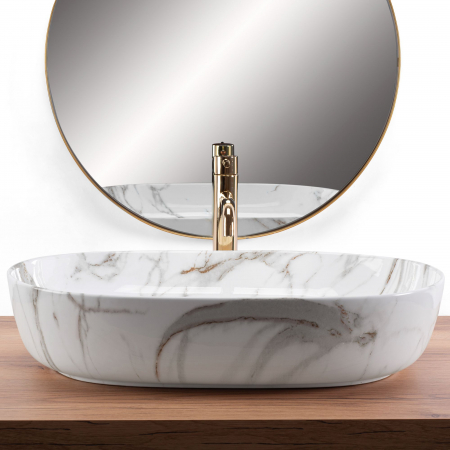 Lavoar pe blat cu efect de marmura, oval 61 cm, Rea Cleo [3]
