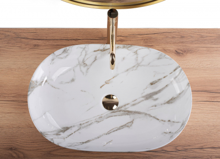 Lavoar pe blat cu efect de marmura, oval 61 cm, Rea Cleo [2]