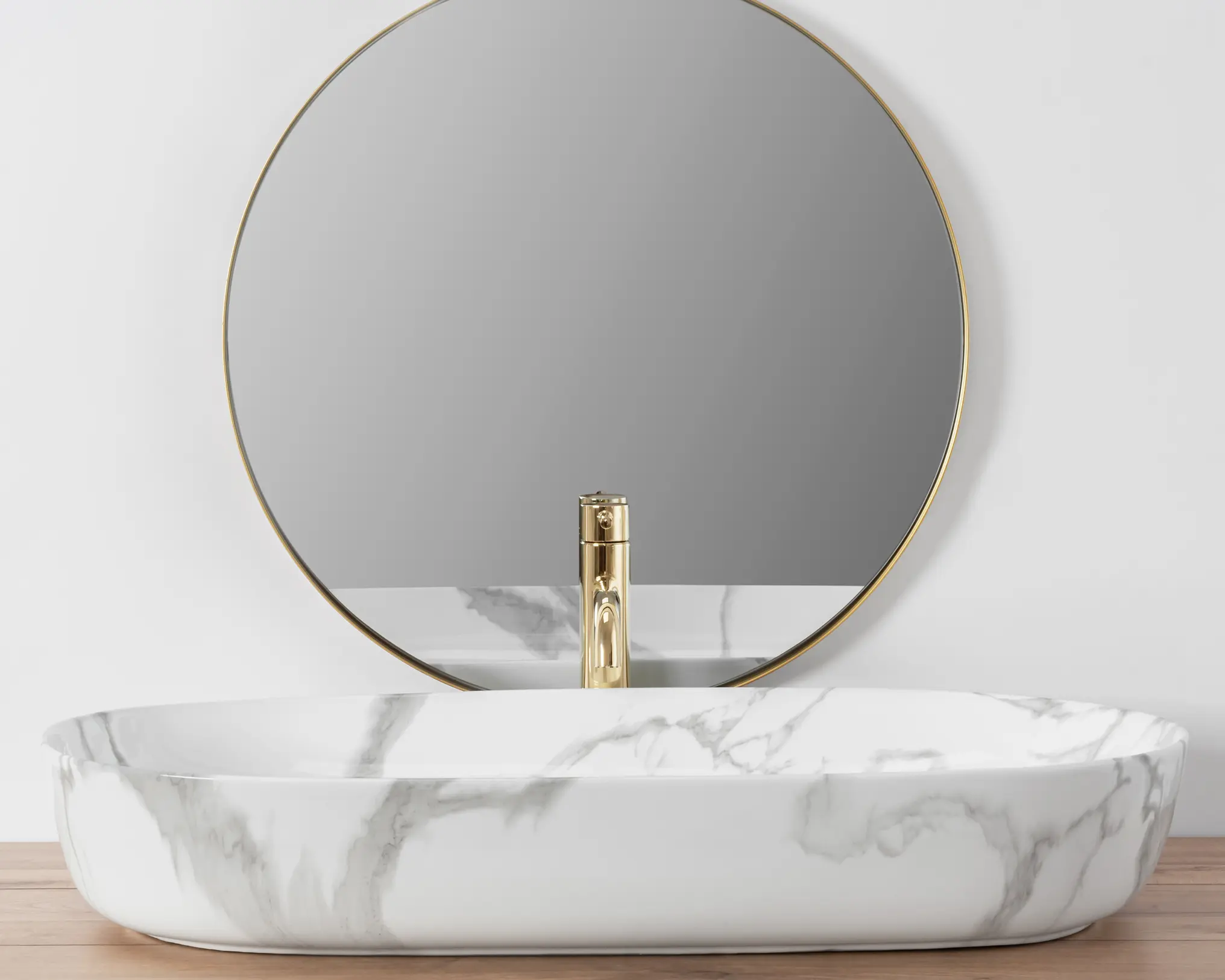 Lavoar oval Rea Cleo, aspect de marmură cu finisaj lucios, 81 x 41 cm [3]