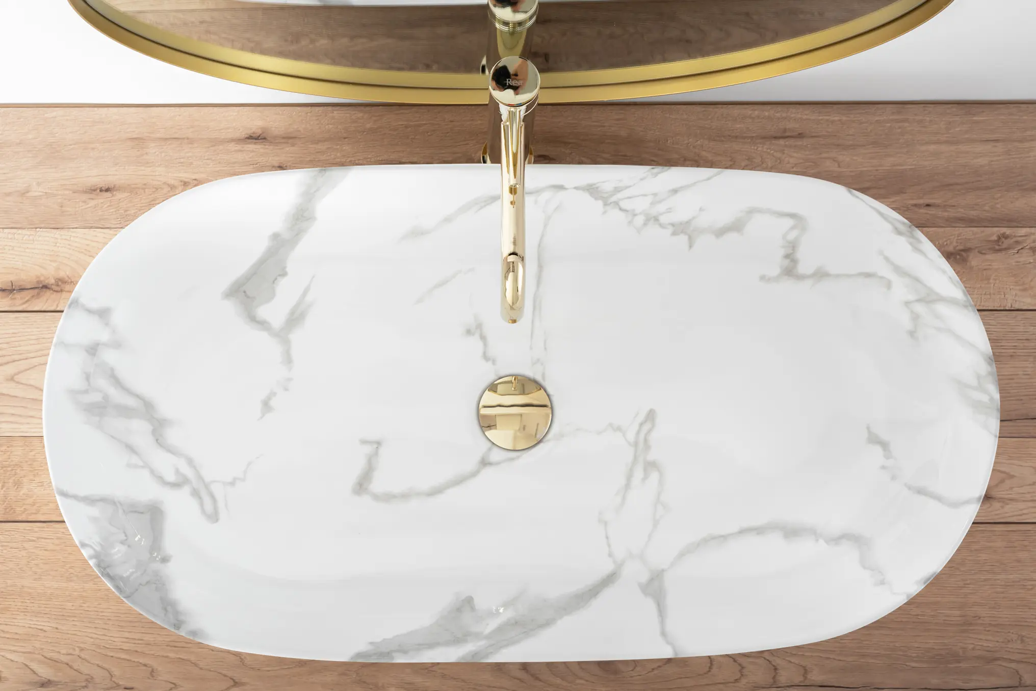 Lavoar oval Rea Cleo, aspect de marmură cu finisaj lucios, 81 x 41 cm [1]