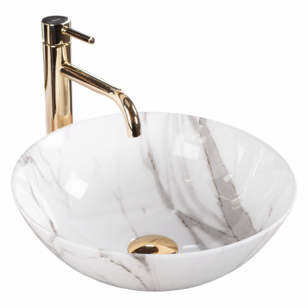 Chiuvete baie - Lavoar pe blat rotund 35 cm, imitatie piatra, Rea Stella Aiax Shiny