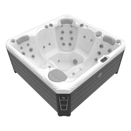 SPA - Minipiscina jacuzzi 5 persoane Wellis, 42 jeturi hidromasaj, WiFi, sistem audio, 200×200 cm, Wellis Budapest Life Deluxe
