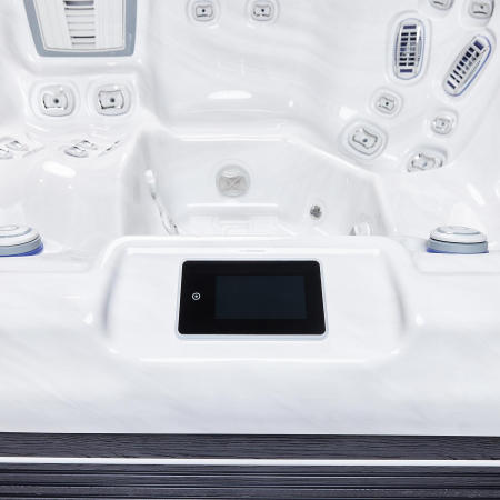 Minipiscină jacuzzi 6 persoane, alb-lucios, 43 jeturi, Infinity jets, WiFi, sistem audio, 215 × 215 cm, Wellis Atlas Deluxe [12]