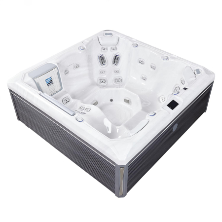 Minipiscină jacuzzi 6 persoane, alb-lucios, 43 jeturi, Infinity jets, WiFi, sistem audio, 215 × 215 cm, Wellis Atlas Deluxe [1]