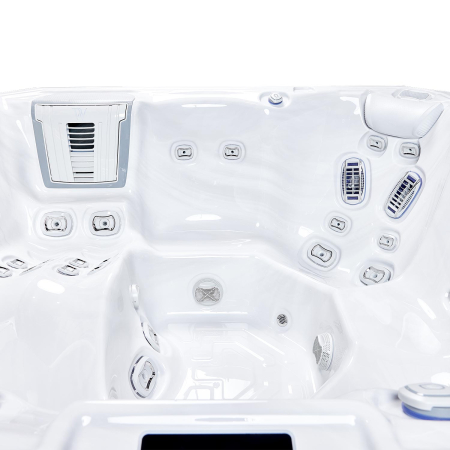 Minipiscină jacuzzi 6 persoane, alb-lucios, 43 jeturi, Infinity jets, WiFi, sistem audio, 215 × 215 cm, Wellis Atlas Deluxe [18]