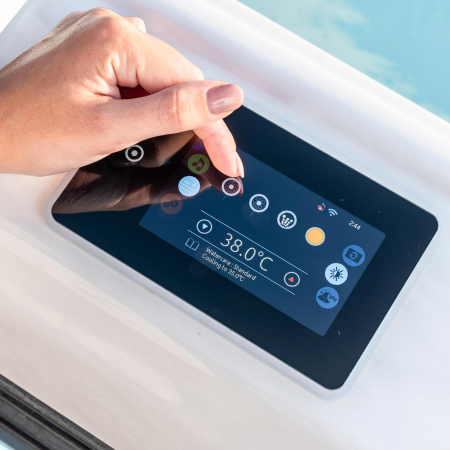 Minipiscina jacuzzi 7 persoane, alb-lucios, 46 jeturi hidromasaj, 215 x 215 cm, WiFi, sistem audio, scara Smart-In, unitate de control: Gecko IN.YE-3, Wellis Mandala Life Premium [7]