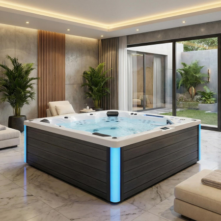 SPA - Minipiscina jacuzzi, 6 persoane, 100 de jeturi, sterling silver, cu sistem audio MyMusic 2.0, suport pentru tabletă, iluminare laterala,  Avatar Cinema