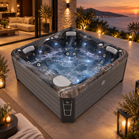 SPA - Minipiscina jacuzzi 5 persoane Wellis,Midnight Canyon, 42 jeturi hidromasaj, WiFi, sistem audio, 200×200 cm, Wellis Budapest Life Deluxe