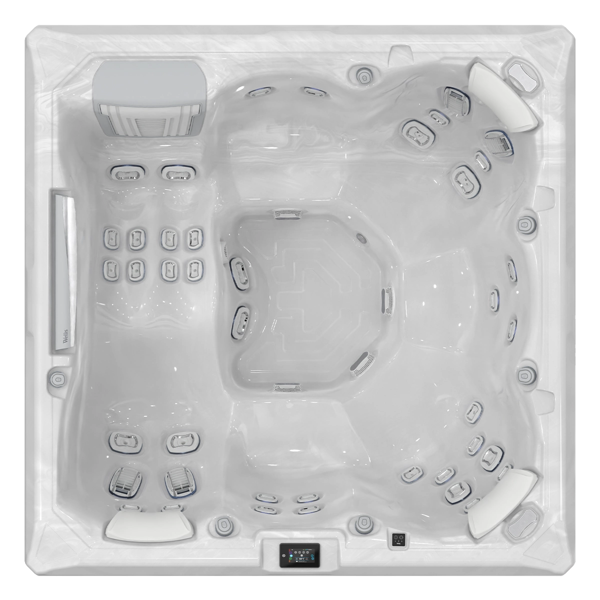 Minipiscina jacuzzi 6 persoane, 43 jeturi, Infinity jets, WiFi, sistem In-Line WIS, unitate de control Gecko IN.YE-3, sistem audio, 215 × 215 cm, Wellis Atlas Life Premium [1]