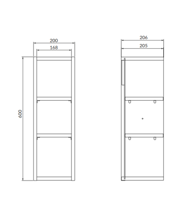 Dulap suspendat, modul deschis, 20x60 cm, antracit, Cersanit Larga [1]