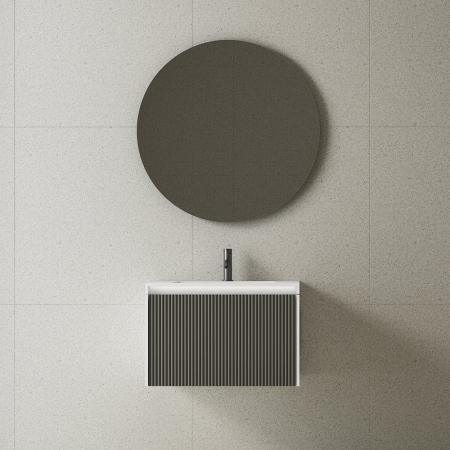 Seturi mobilier cu lavoar - Mobilier baie suspendat gri inchis cu lavoar, 60x52 cm, cu iluminare LED, Elysium Blanca