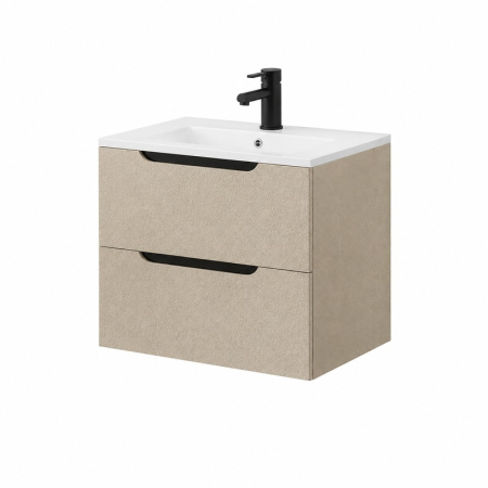 Mobilier pentru lavoar - Mobilier baie pentru lavoar 80 cm, almond, finisaj rugos, cu seratre soft-close, Fluminia Malta