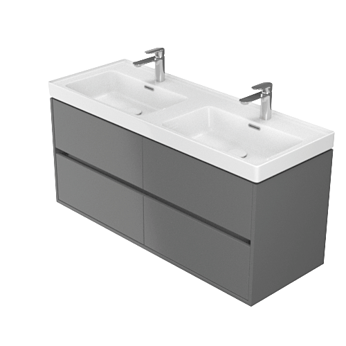 Dulap baie suspendat Cersanit Crea pentru lavoar incastrabil, 120 cm, gri, montat [1]