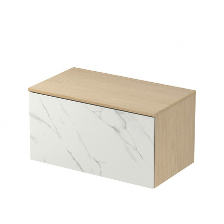 Mobilier pentru lavoar - Dulap baie suspendat Cersanit Inverto 80 pentru lavoar pe blat, finisaj stejar cu placa ceramica CALACATTA