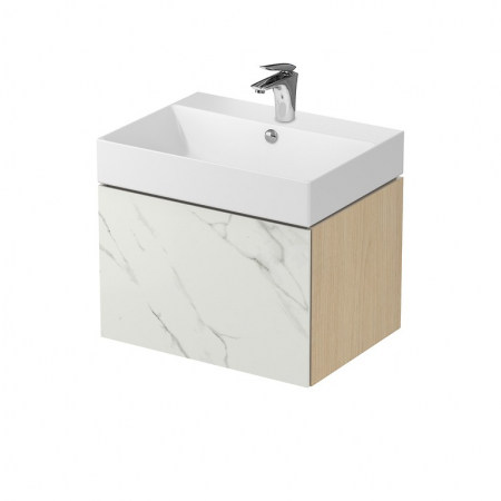 Mobilier pentru lavoar - Dulap baie suspendat Cersanit Inverto 60 pentru lavoar incastrabil, finisaj stejar cu placa ceramica CALACATTA