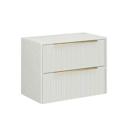 Mobilier baie suspendat pentru lavoar pe blat 80 cm, 2 sertare cu soft close, front riflat, alb mat, manere aurii, Fluminia Istria [3]