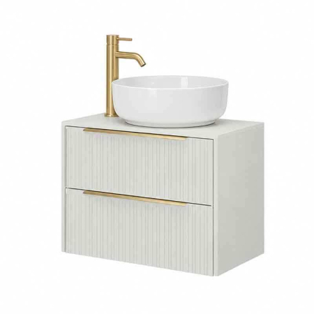 Mobilier baie suspendat pentru lavoar pe blat 80 cm, 2 sertare cu soft close, front riflat, alb mat, manere aurii, Fluminia Istria [2]