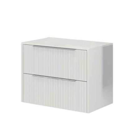 Mobilier baie suspendat pentru lavoar pe blat 80 cm, 2 sertare cu soft close, front riflat, alb mat, manere crom, Fluminia Istria [1]