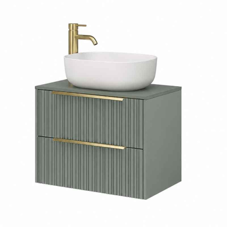 Mobilier baie suspendat pentru lavoar pe blat 80 cm, cu 2 sertare, front riflat, salvia cu manere aurii, Fluminia Istria [1]