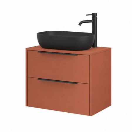 Mobilier baie suspendat pentru lavoar pe blat 80x46 cm, 2 sertare cu inchidere soft close, mattone, cu manere negre, Fluminia Istria [2]