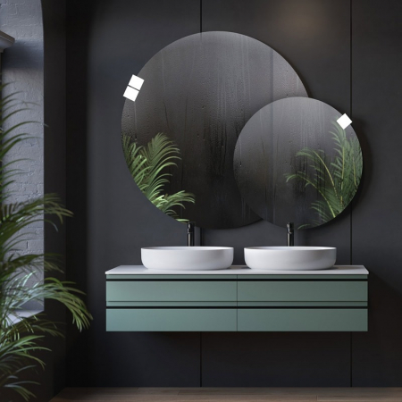 Mobilier pentru lavoar - Dulap baie suspendat Kolpasan Alexis 150 cm, pentru doua lavoare pe blat, verde mat
