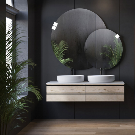 Mobilier pentru lavoar - Dulap baie suspendat Kolpasan Alexis 150 cm, pentru doua lavoare pe blat, stejar
