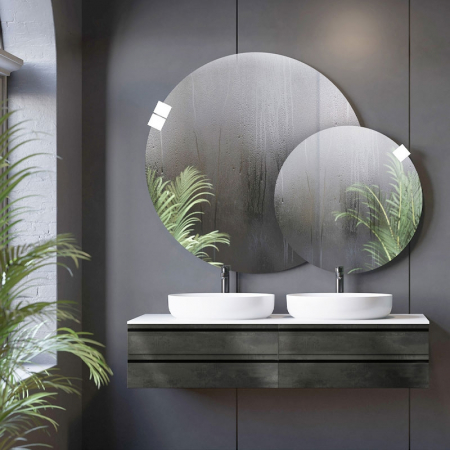 Mobilier pentru lavoar - Dulap baie suspendat Kolpasan Alexis 150 cm, pentru doua lavoare pe blat, gri inchis