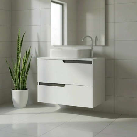Mobilier cu blat pentru lavoar 60 cm, sertare soft-close, alb mat, Fluminia Bari [1]