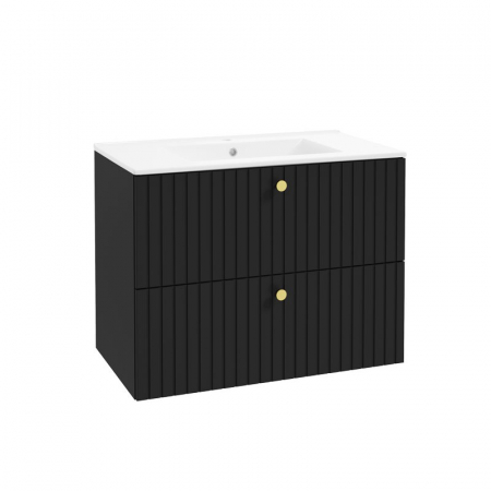 Mobilier baie - Dulap baie suspendat 80X60 cm pentru lavoar, negru mat, doua sertare softclose Defra Fuego