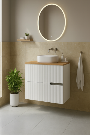 Mobilier pentru lavoar pe blat 60 cm, alb, cu riflaje, Fluminia Malta [1]