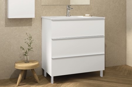 Set dulap baie 3 sertare Gala Shona cu lavoar Klea inclus, 60 cm, alb mat [1]