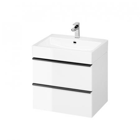 Mobilier pentru lavoar - Dulap baie suspendat Cersanit Virgo 60 pentru lavoar incastrabil, alb cu manere negre