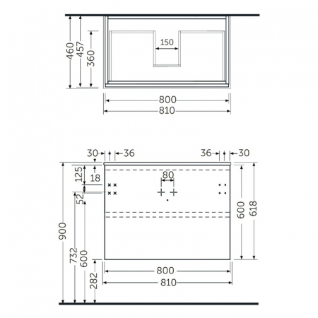Mobilier suspendat incastrabil pentru lavoar, Joy, 80 cm stejar, Rak [1]
