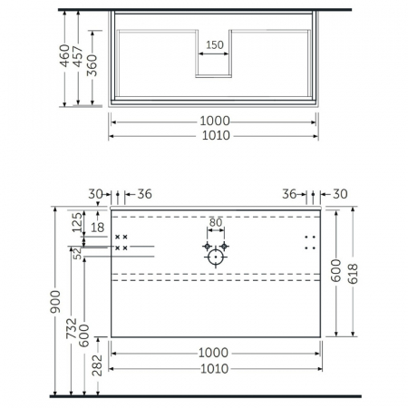 Mobilier suspendat incastrabil pentru lavoar, Joy, 100 cm stejar, Rak [1]