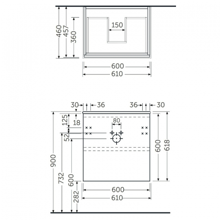 Mobilier suspendat incastrabil pentru lavoar, Joy, 60 cm gri, Rak [1]