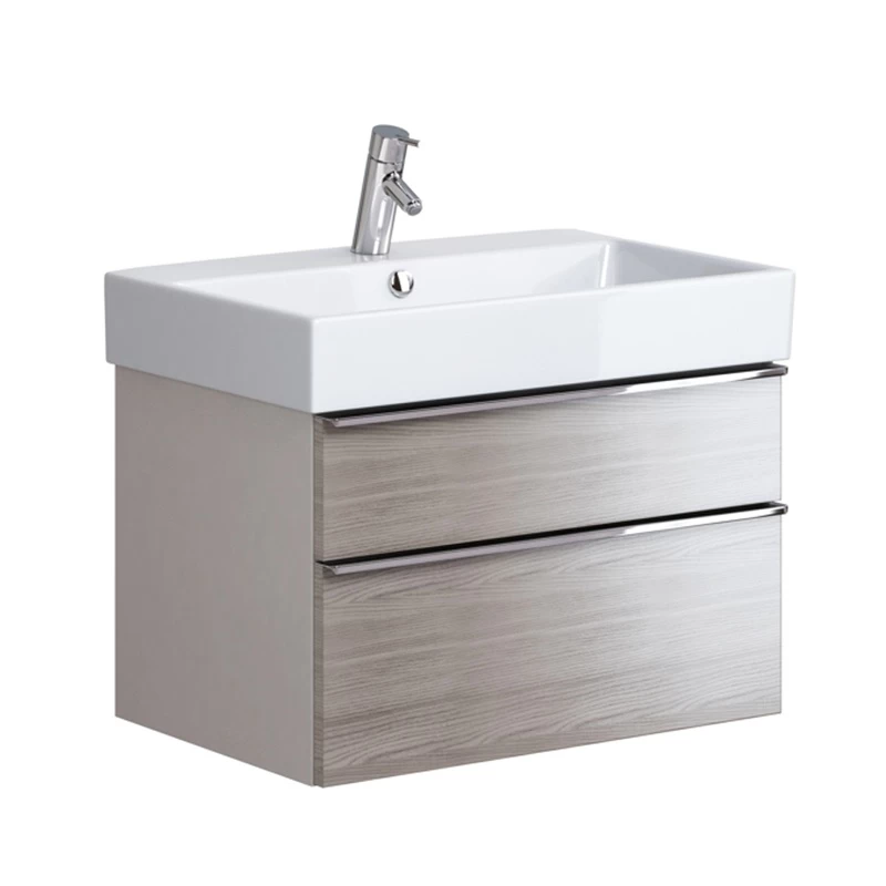 Mobilier pentru lavoar - Mobilier suspendat Opoczno, Metropolitan, pentru lavoar, cu doua sertare, 70 cm, front stejar + lateral cenusiu
