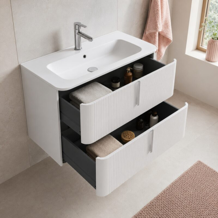 Mobilier suspendat pentru lavoar 80×46 cm, cu front riflat alb mat, Fluminia Pisa [2]