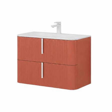 Mobilier pentru lavoar - Mobilier suspendat pentru lavoar 80×46 cm, cu front riflat mattone cu manere alb mat, Fluminia Pisa