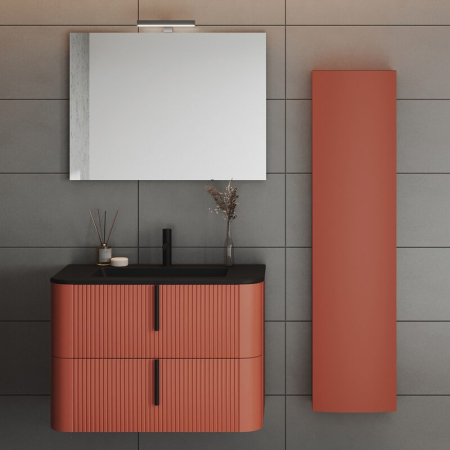 Mobilier suspendat pentru lavoar 80×46 cm, cu front riflat mattone cu manere negre, Fluminia Pisa [1]