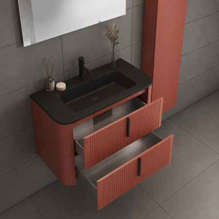 Mobilier suspendat pentru lavoar 80×46 cm, cu front riflat mattone cu manere negre, Fluminia Pisa [2]