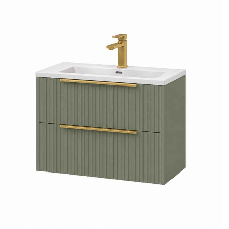 Mobilier suspendat pentru lavoar 80 cm cu front riflat, salvia, cu manere aurii, Fluminia Istria [3]