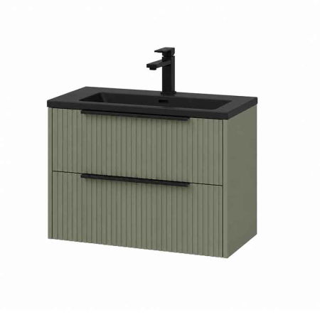Mobilier suspendat pentru lavoar 80 cm cu front riflat, salvia, cu manere negre, Fluminia Istria [1]