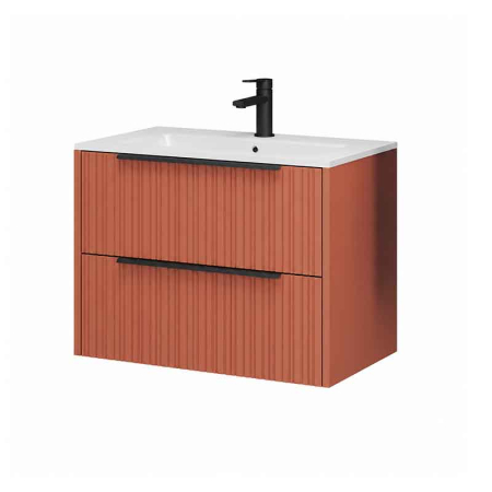 Mobilier suspendat pentru lavoar 80 cm, mattone, front riflat, cu maner negru, Fluminia Istria [1]